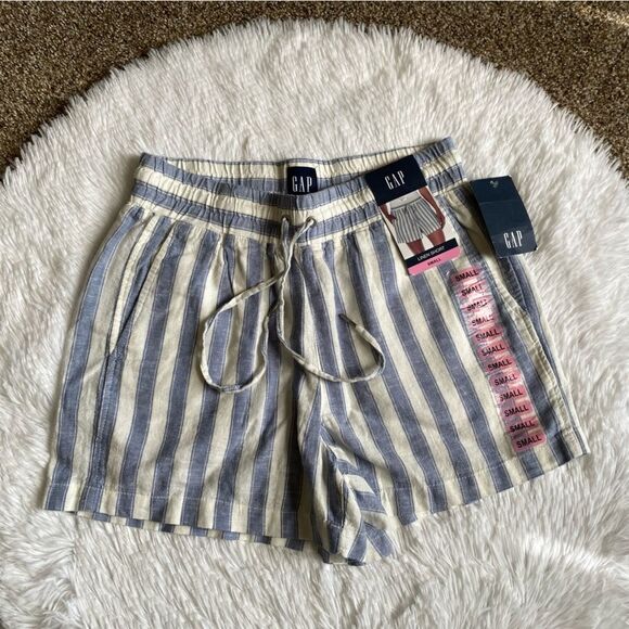 GAP Pants - GAP High Waist Striped Shorts - Blue and Cream